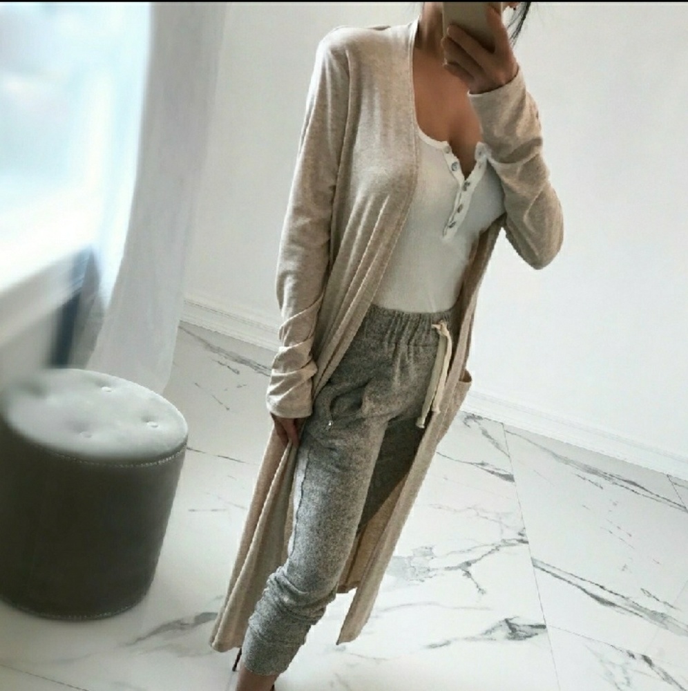 "Promenade" slinky ribbed maxi cardi